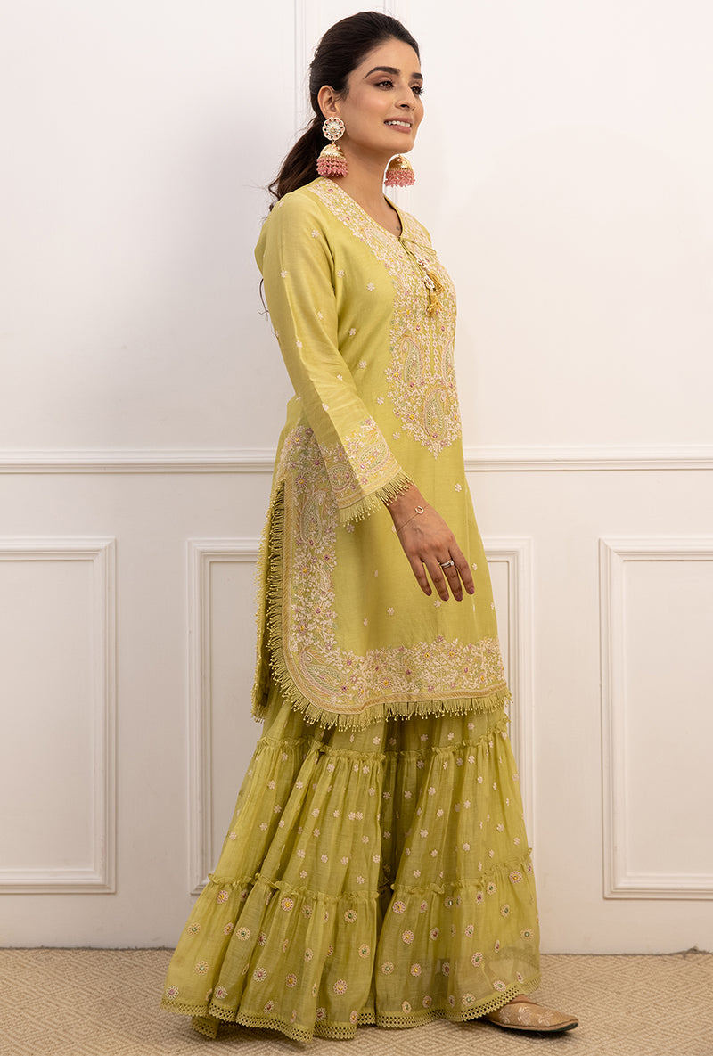 Mint Green Dori Paisley Aafreen Gharara Set