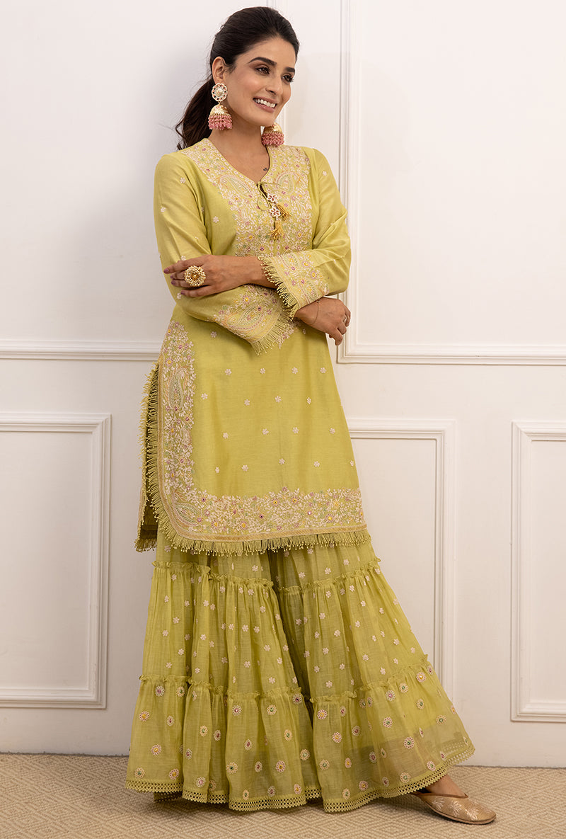Mint Green Dori Paisley Aafreen Gharara Set