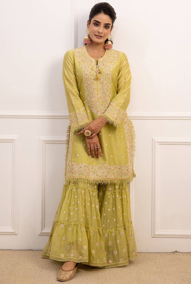 Mint Green Dori Paisley Aafreen Gharara Set