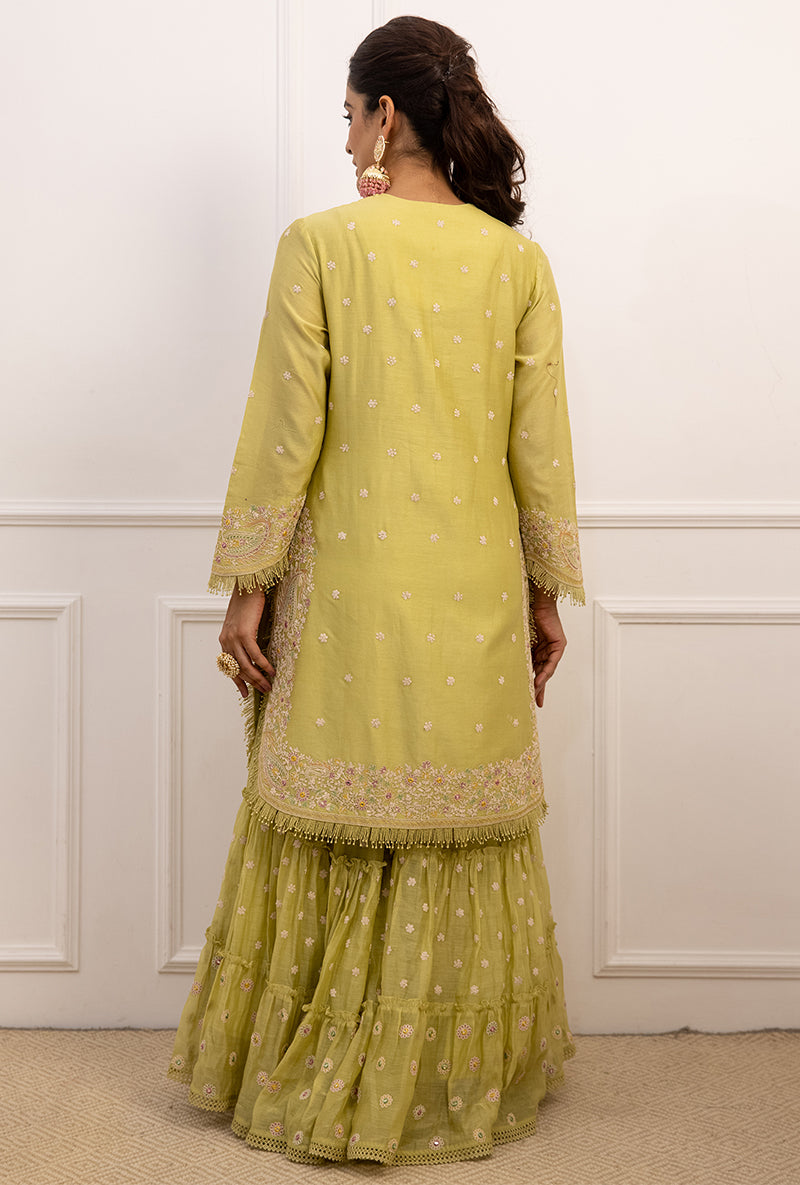 Mint Green Dori Paisley Aafreen Gharara Set