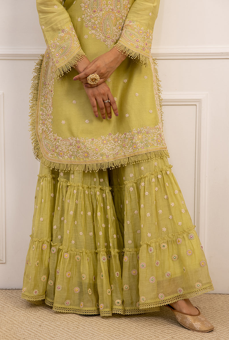 Mint Green Dori Paisley Aafreen Gharara Set