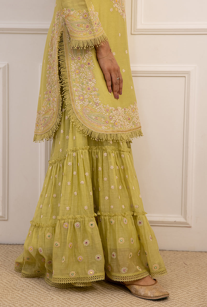 Mint Green Dori Paisley Aafreen Gharara Set