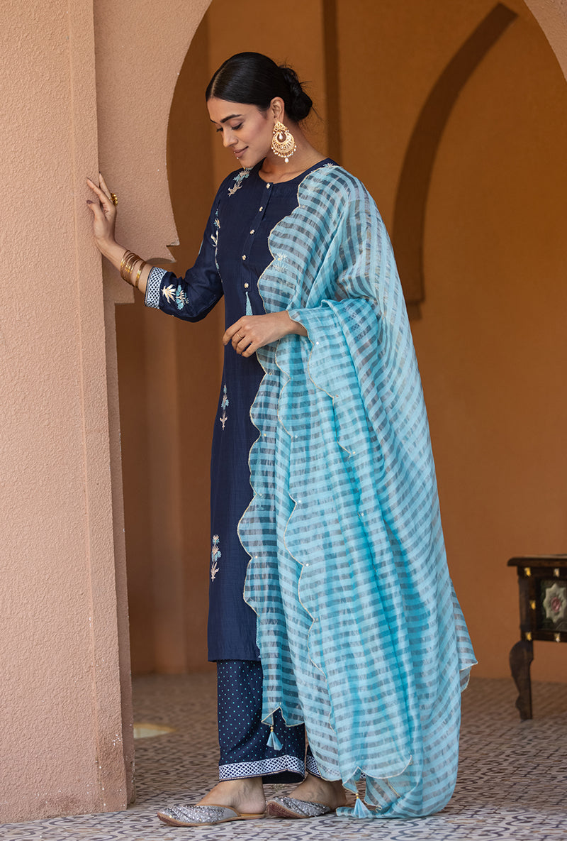 Navy Straight Nayaab Kurta Set