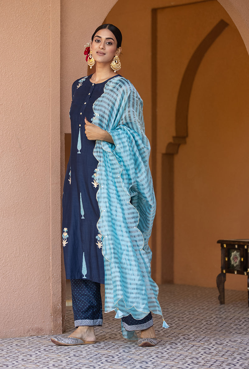 Navy Straight Nayaab Kurta Set