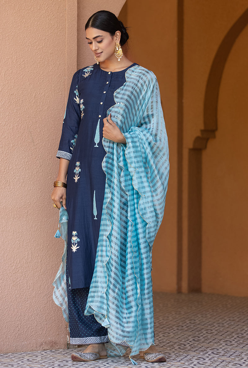 Navy Straight Nayaab Kurta Set