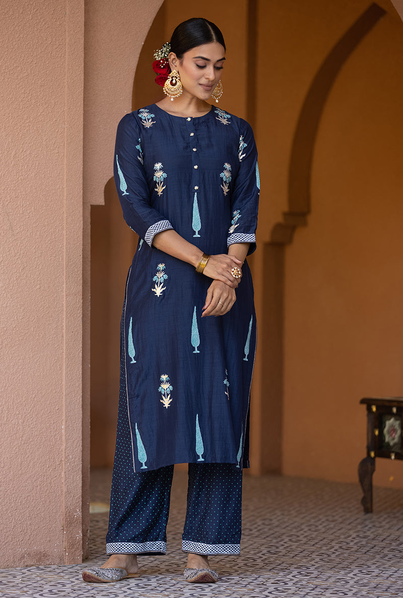 Navy Straight Nayaab Kurta Set