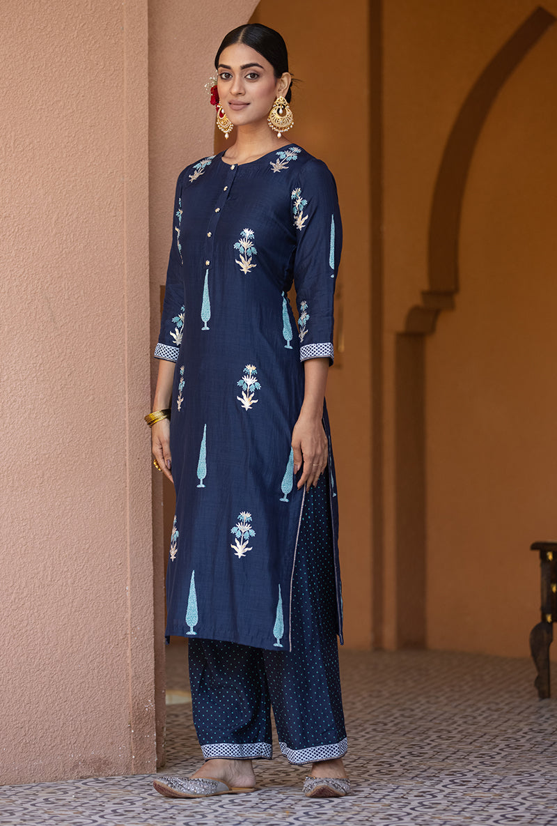 Navy Straight Nayaab Kurta Set