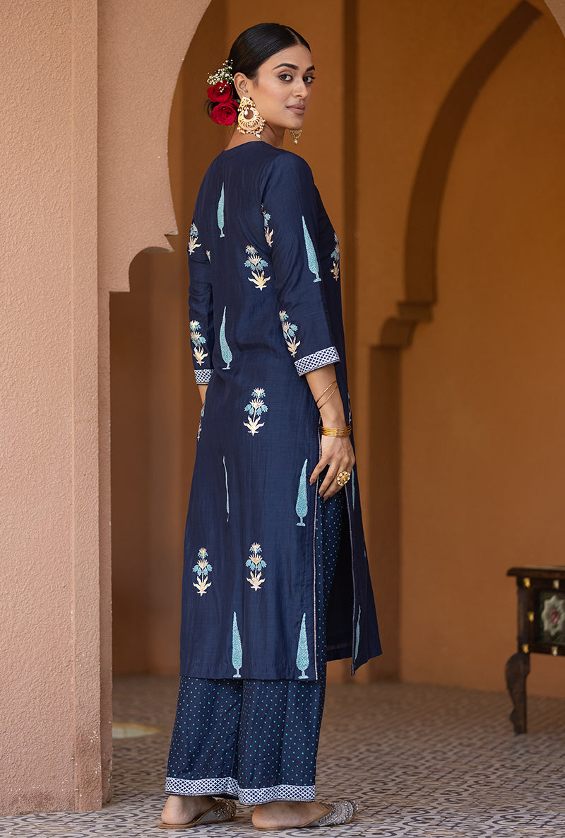 Navy Straight Nayaab Kurta Set
