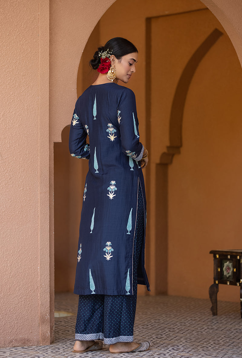 Navy Straight Nayaab Kurta Set