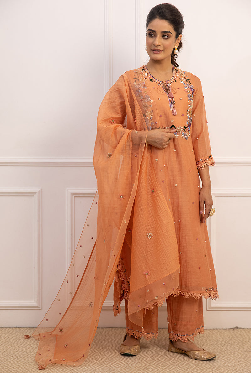 Peach French Knot Handkerchief Suhaani Kurta Set