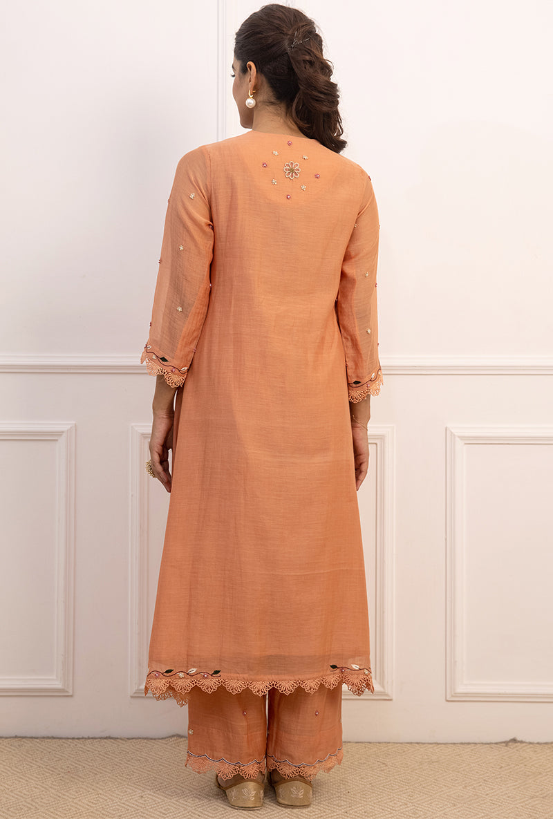 Peach French Knot Handkerchief Suhaani Kurta Set