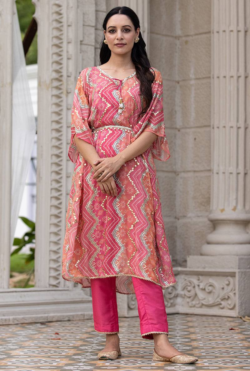 Pink Bandhani Print Sitara 2.0 Kaftan Set