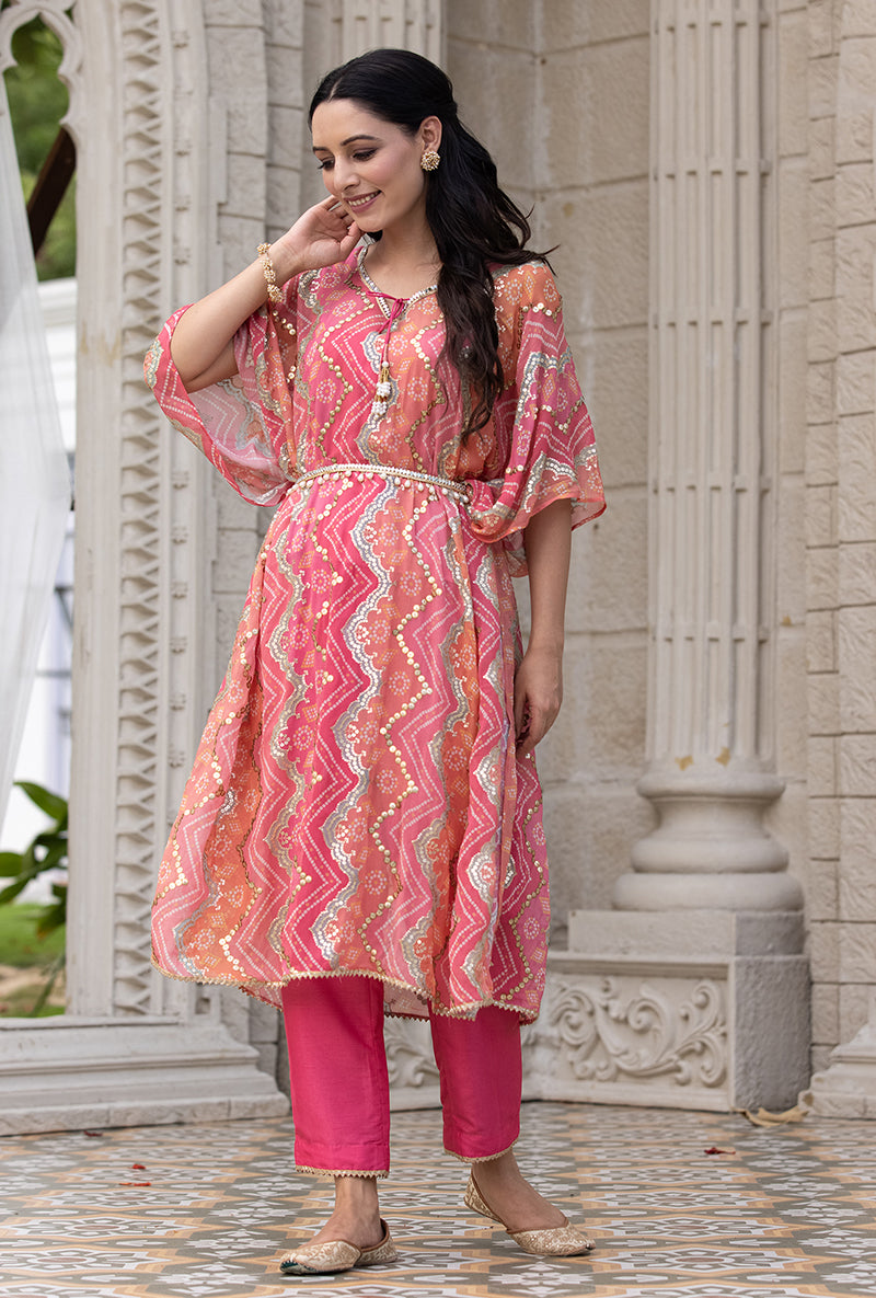 Pink Bandhani Print Sitara 2.0 Kaftan Set