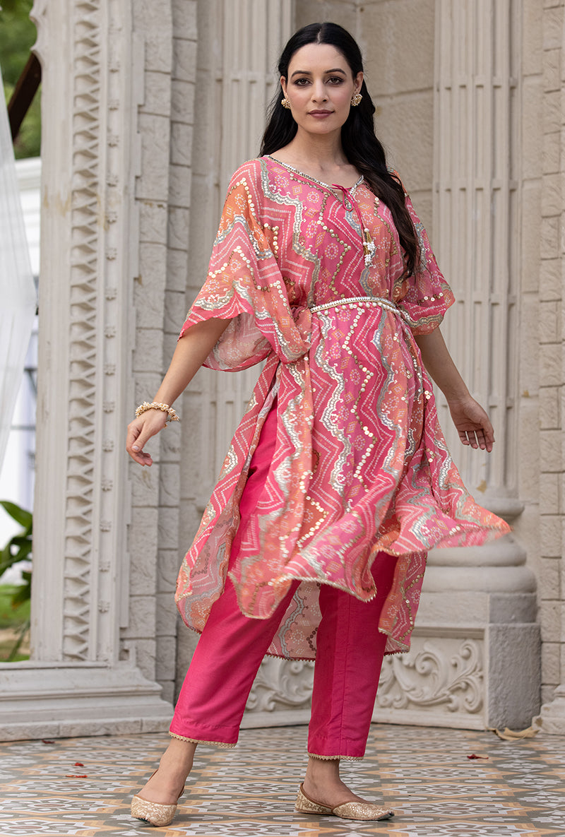 Pink Bandhani Print Sitara 2.0 Kaftan Set