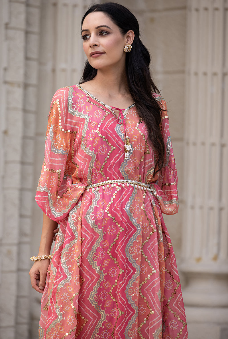 Pink Bandhani Print Sitara 2.0 Kaftan Set