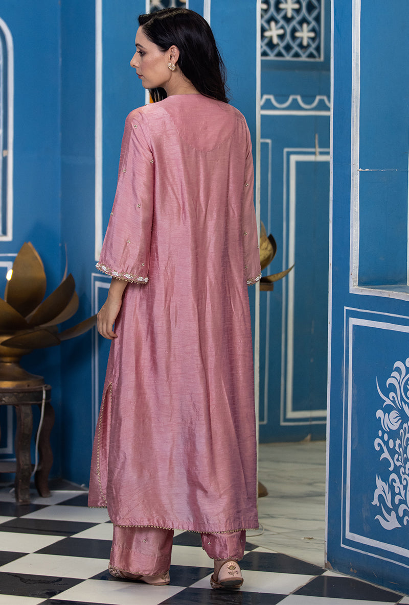 Pink Front Pleat Ameera Kurta Set