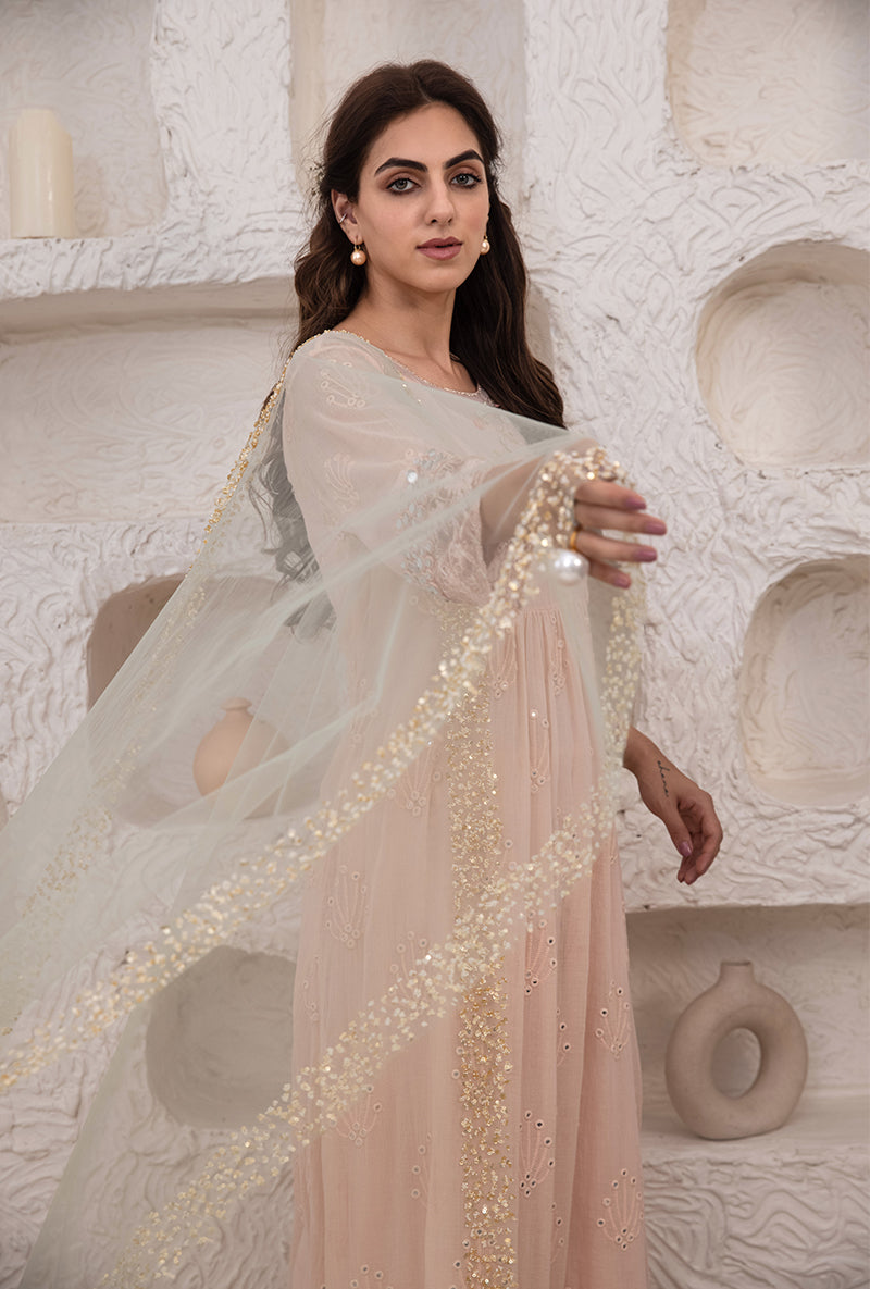Pink Mirror And Resham Work Kurta Set