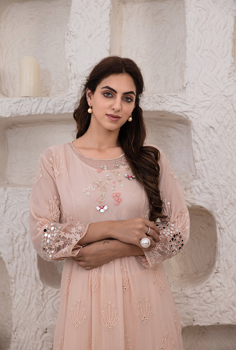 Pink Mirror And Resham Work Kurta Set