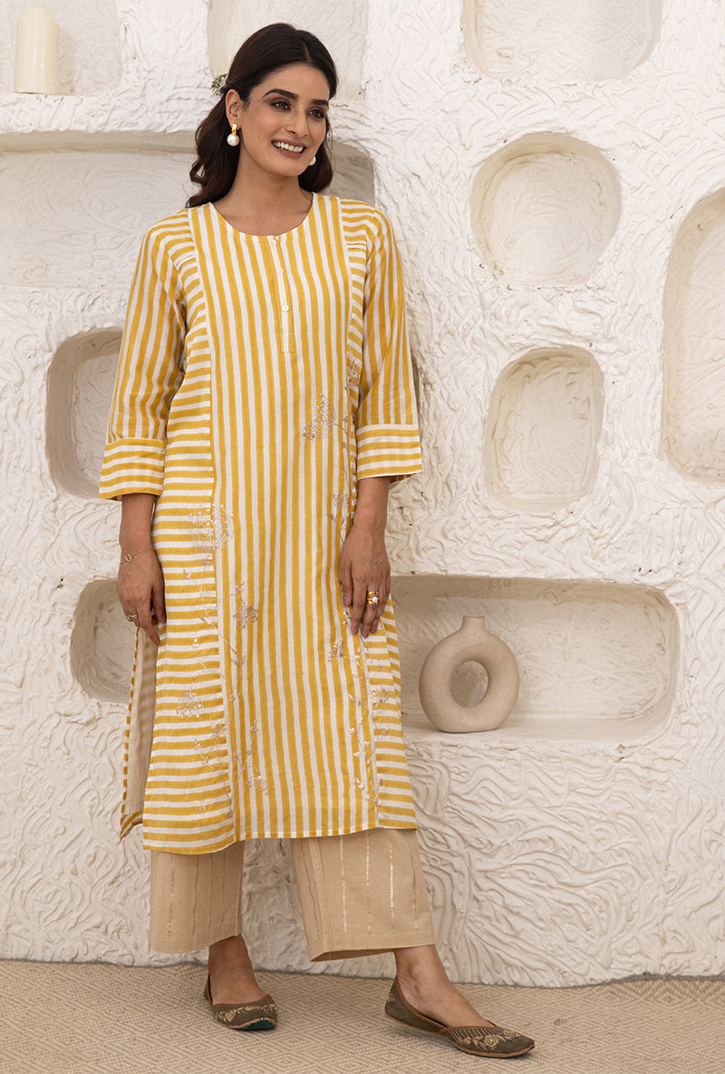 Yellow Button Stripe Tahira Tunic
