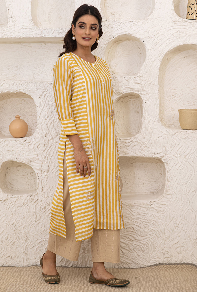 Yellow Button Stripe Tahira Tunic