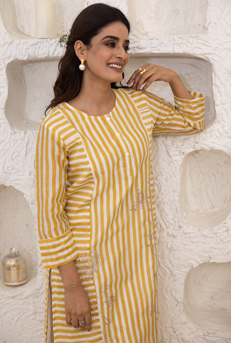Yellow Button Stripe Tahira Tunic