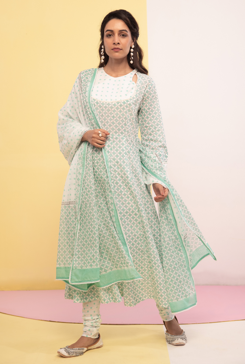 Aqua Cotton Candy Anarkali Kurta Set