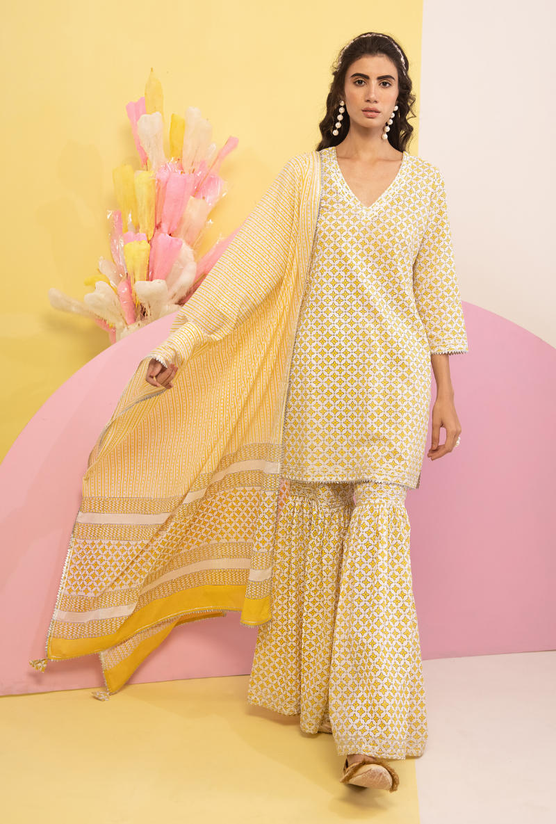 Yellow Cotton Candy Gharara Set