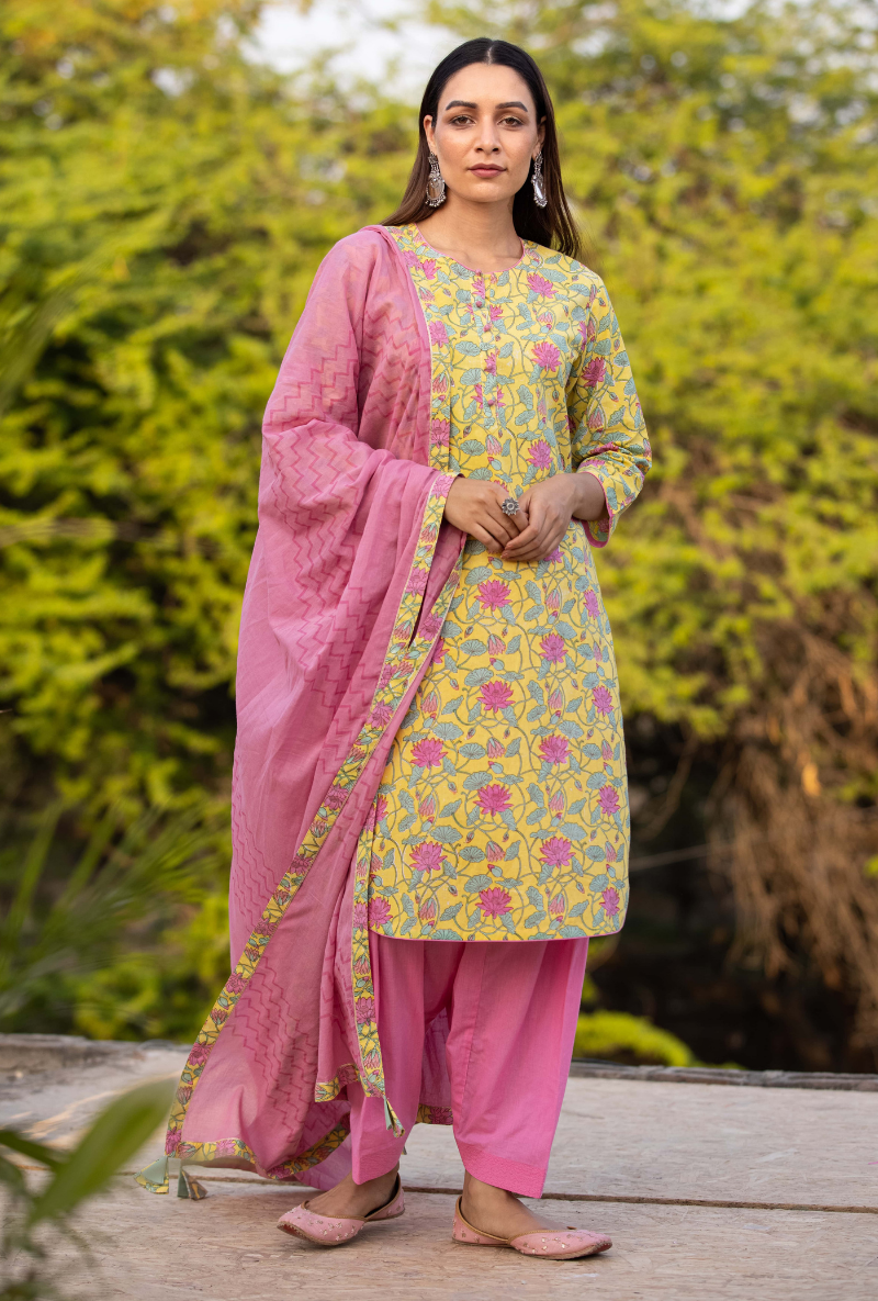 Pink/Yellow Pankhuri Salwar Kurta Set