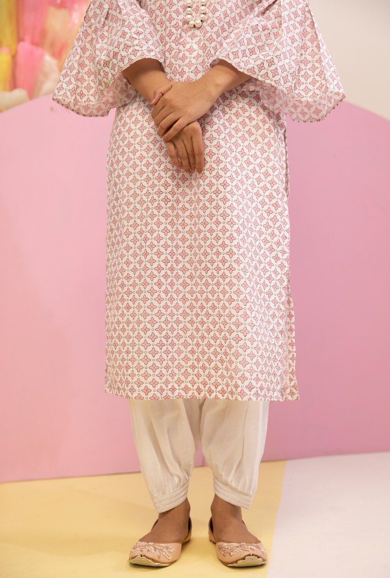 Pink Cotton Candy Frill Sleeve Kurta Set