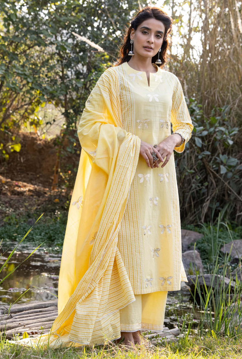 Yellow/Ivory Titlie Straight Panel Kurta Set