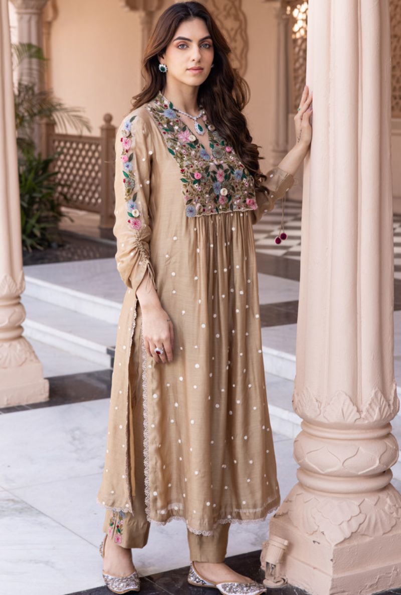 Beige Orchid Frockstyle Sahiba Kurta Set