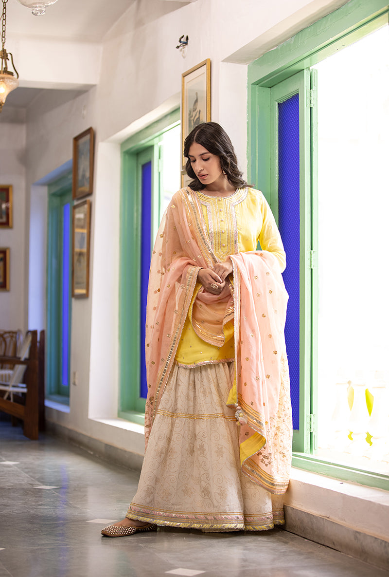 Pink And Yellow Mastaani Gharara Set