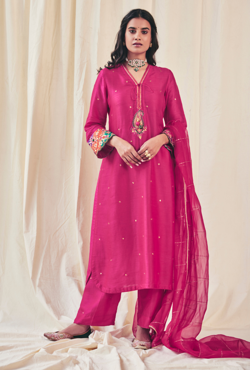 Rani Pink Gota Paisley Meera Kurta Set