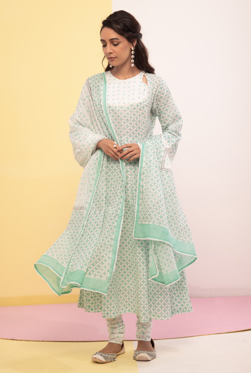 Aqua Cotton Candy Anarkali Kurta Set