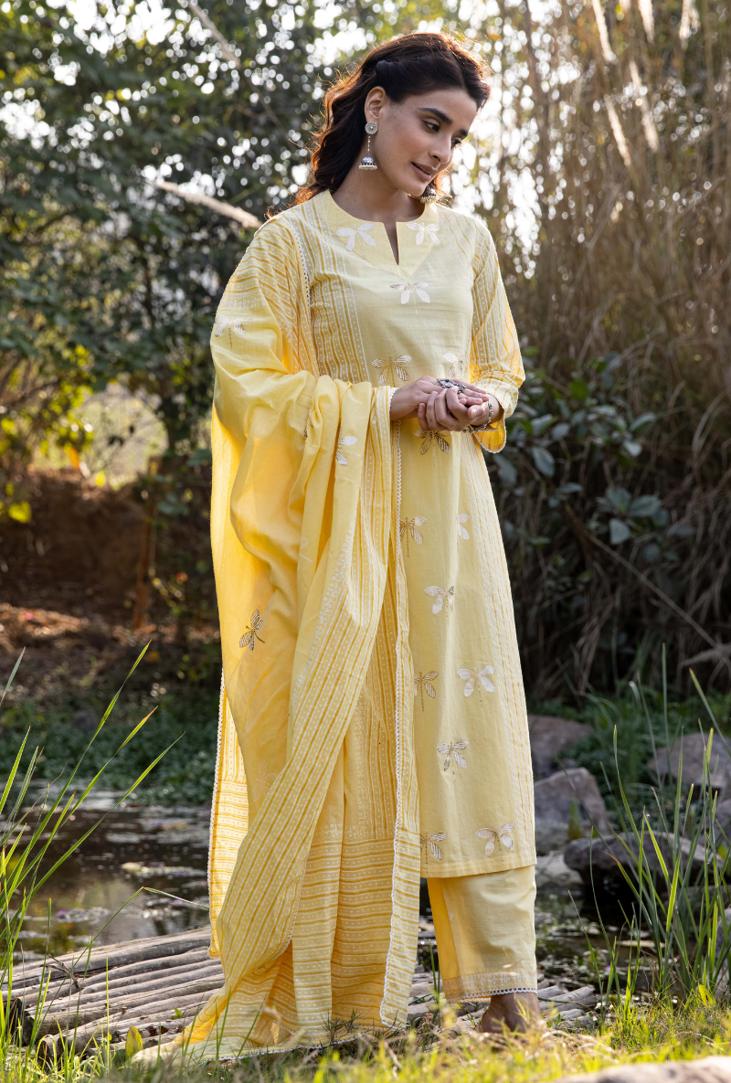 Yellow/Ivory Titlie Straight Panel Kurta Set
