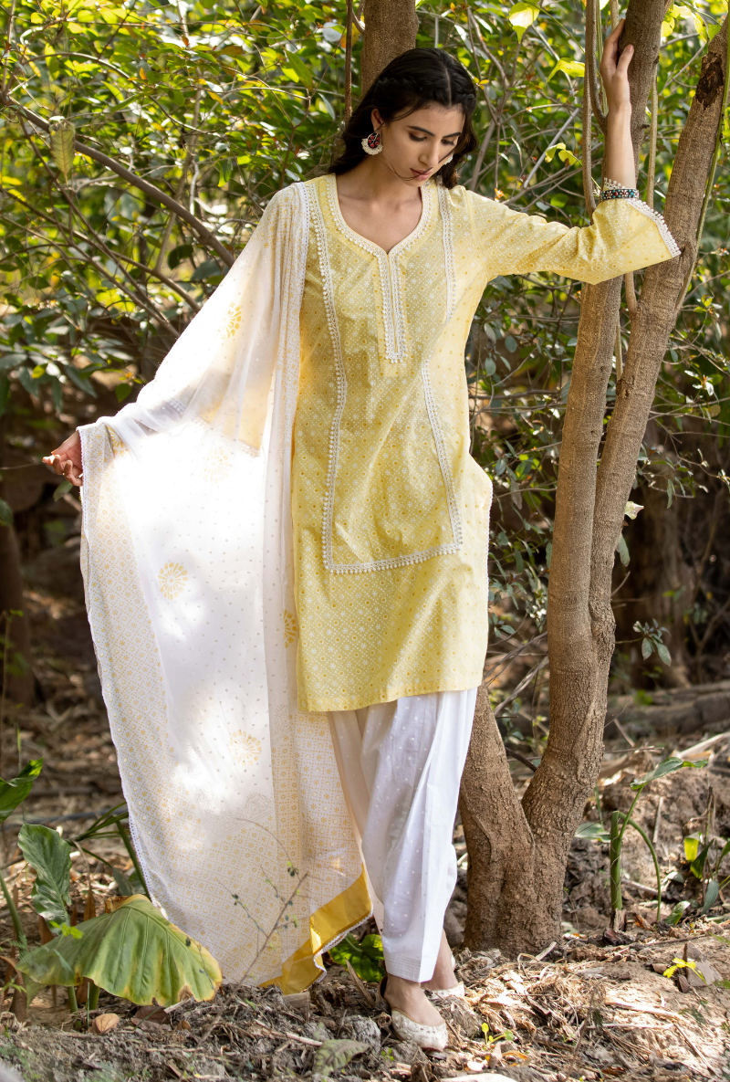 Yellow/Ivory Titlie Salwar Kurta Set