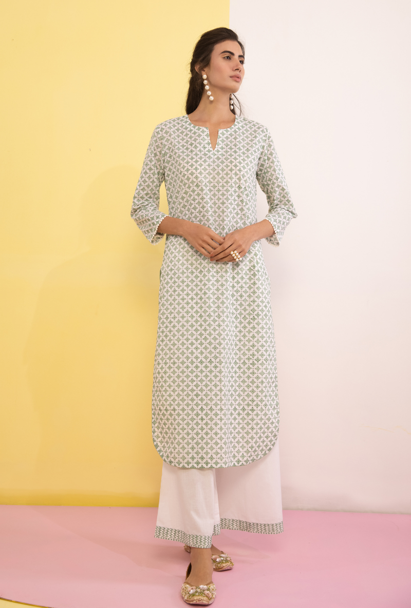 Green Cotton Candy Straight Kurta Set