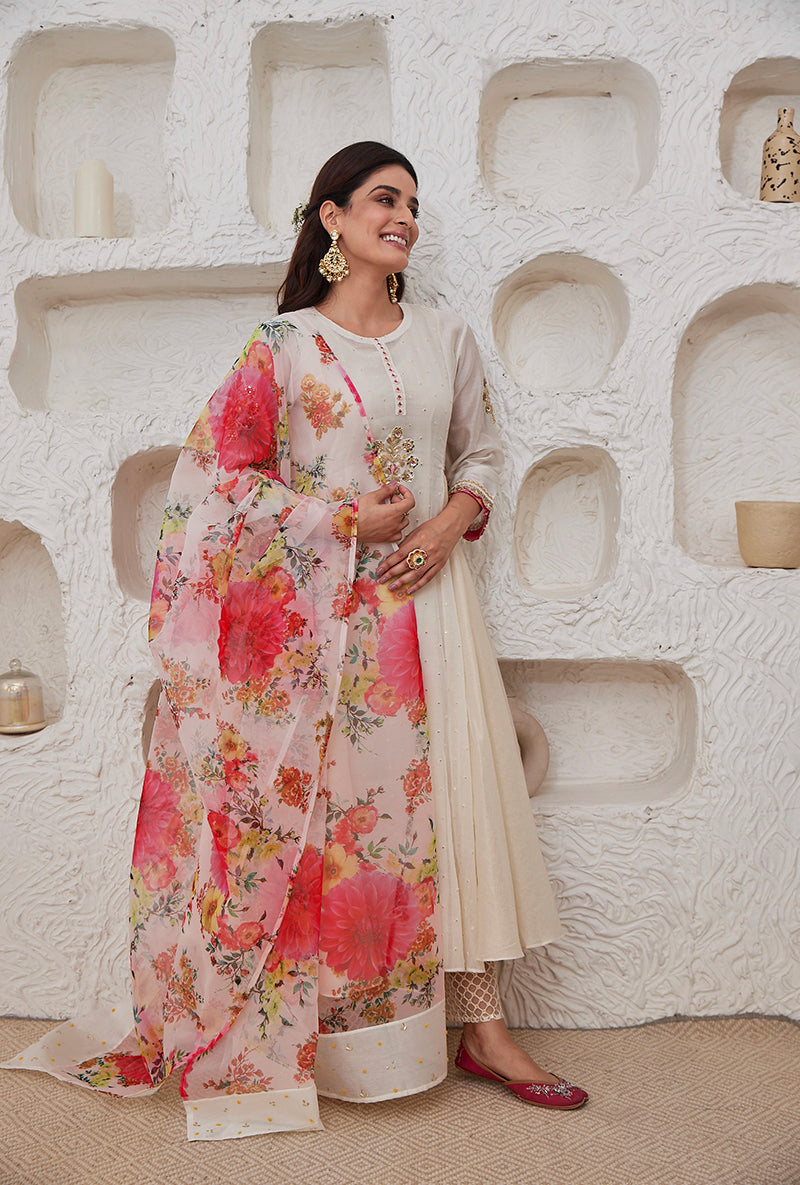 Ivory Side Tie Up Gota Work Kurta Set