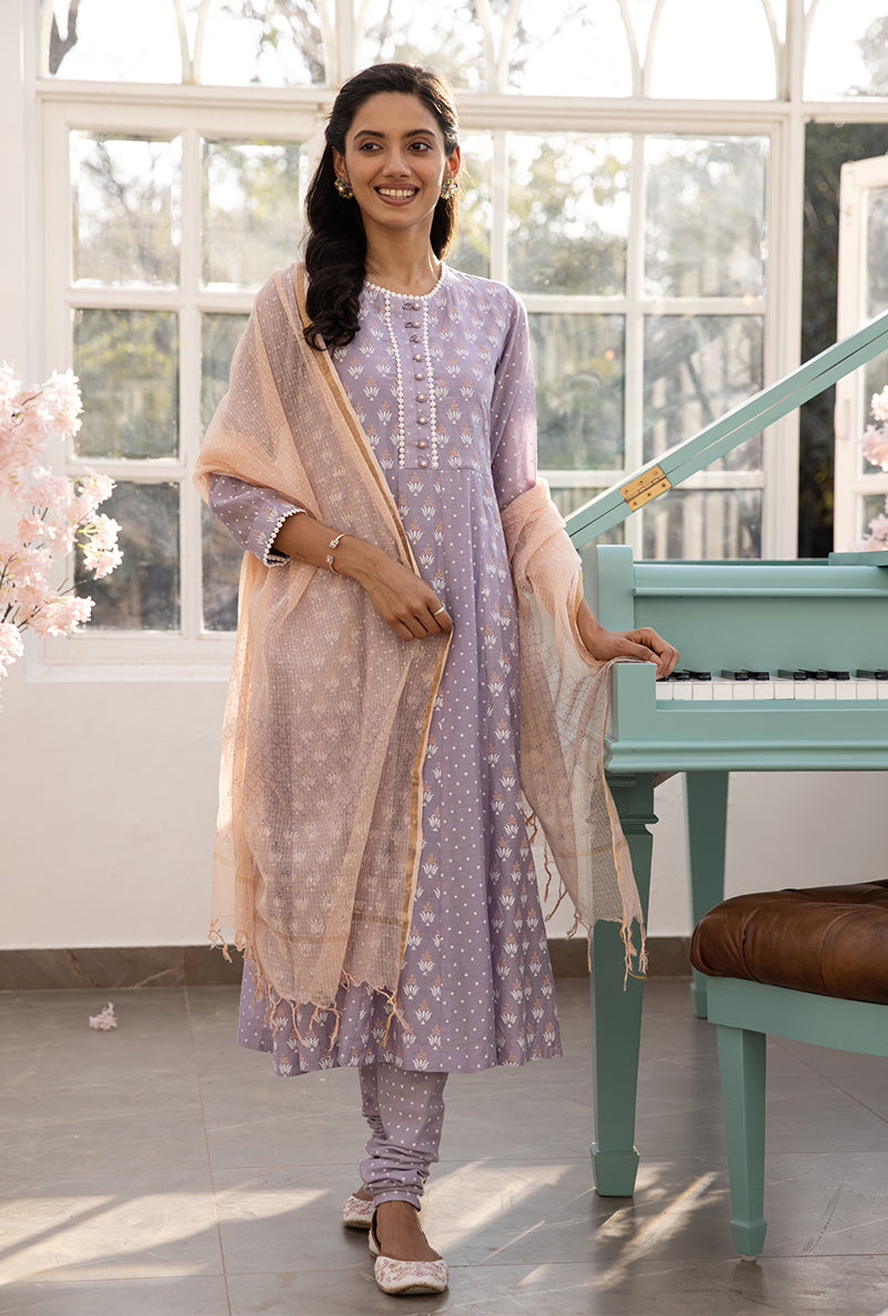 Lavender A-line Aisha Kurta Set