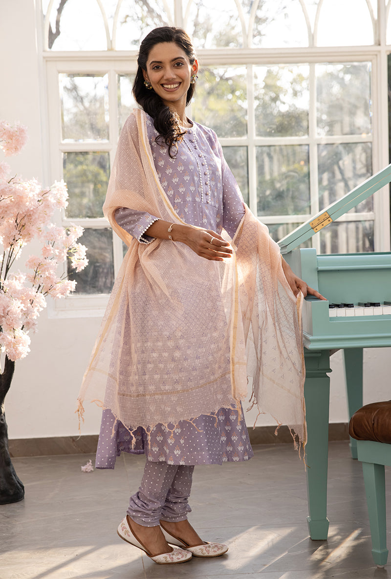 Lavender A-line Aisha Kurta Set