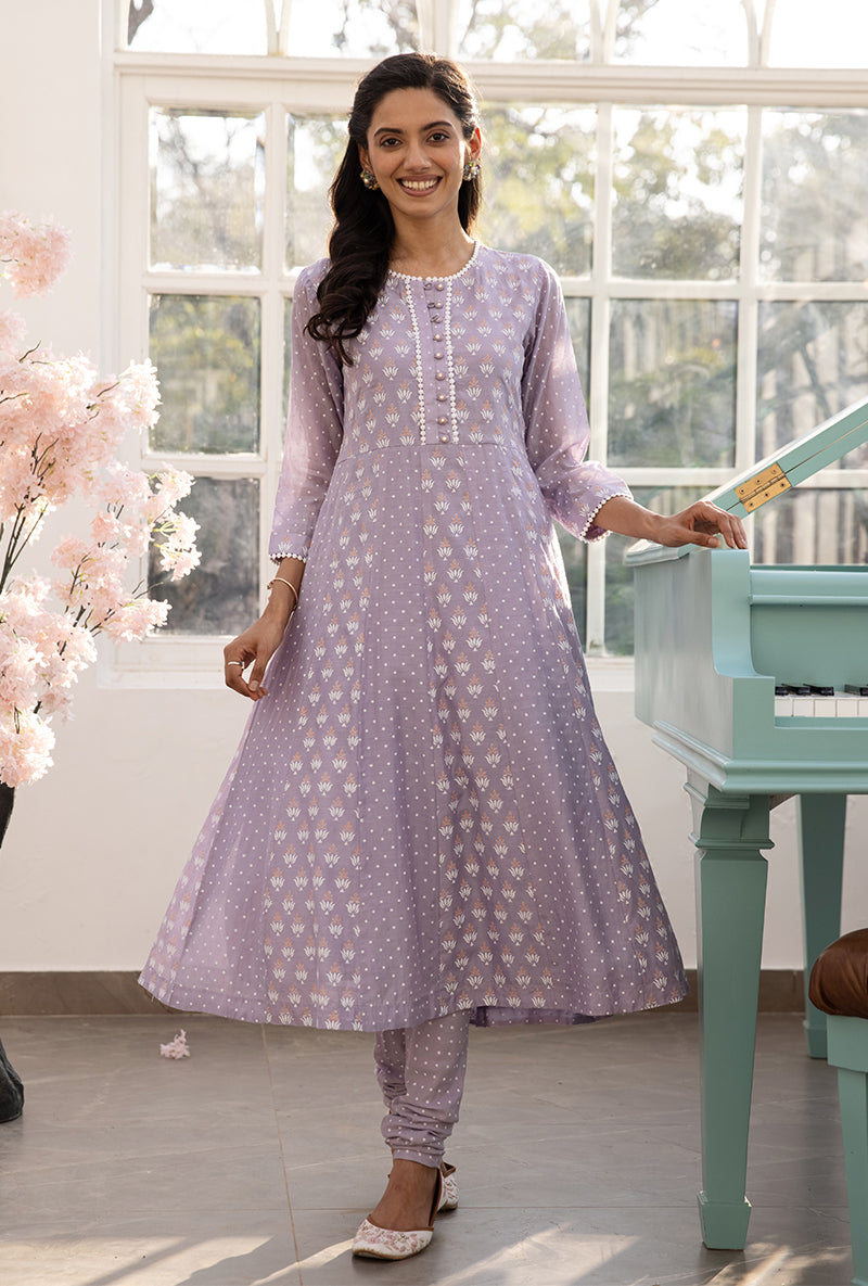Lavender A-line Aisha Kurta Set