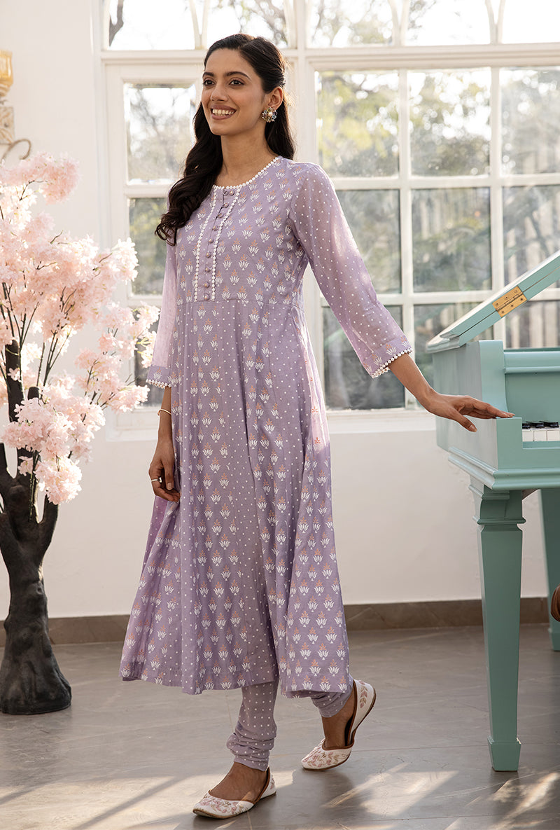Lavender A-line Aisha Kurta Set