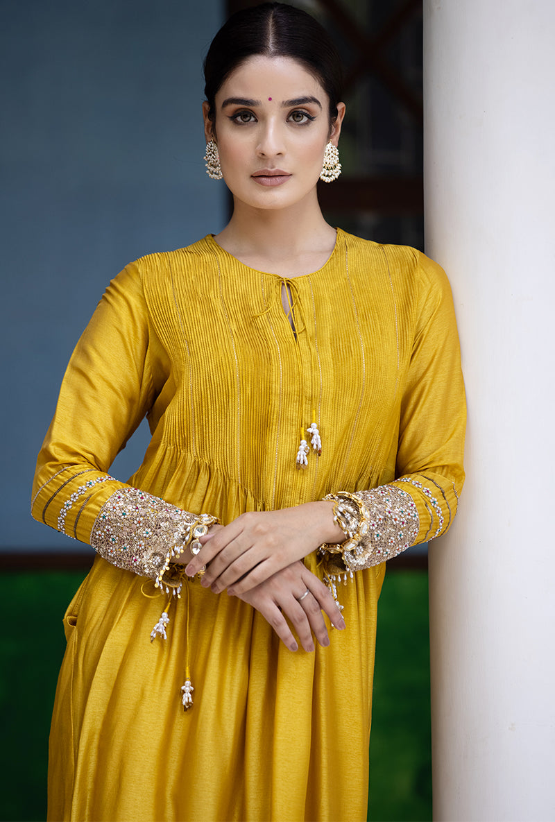 Mustard Heavy Cuff Sleeve Aayat Kurta Set