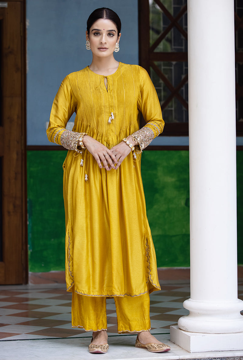 Mustard Heavy Cuff Sleeve Aayat Kurta Set