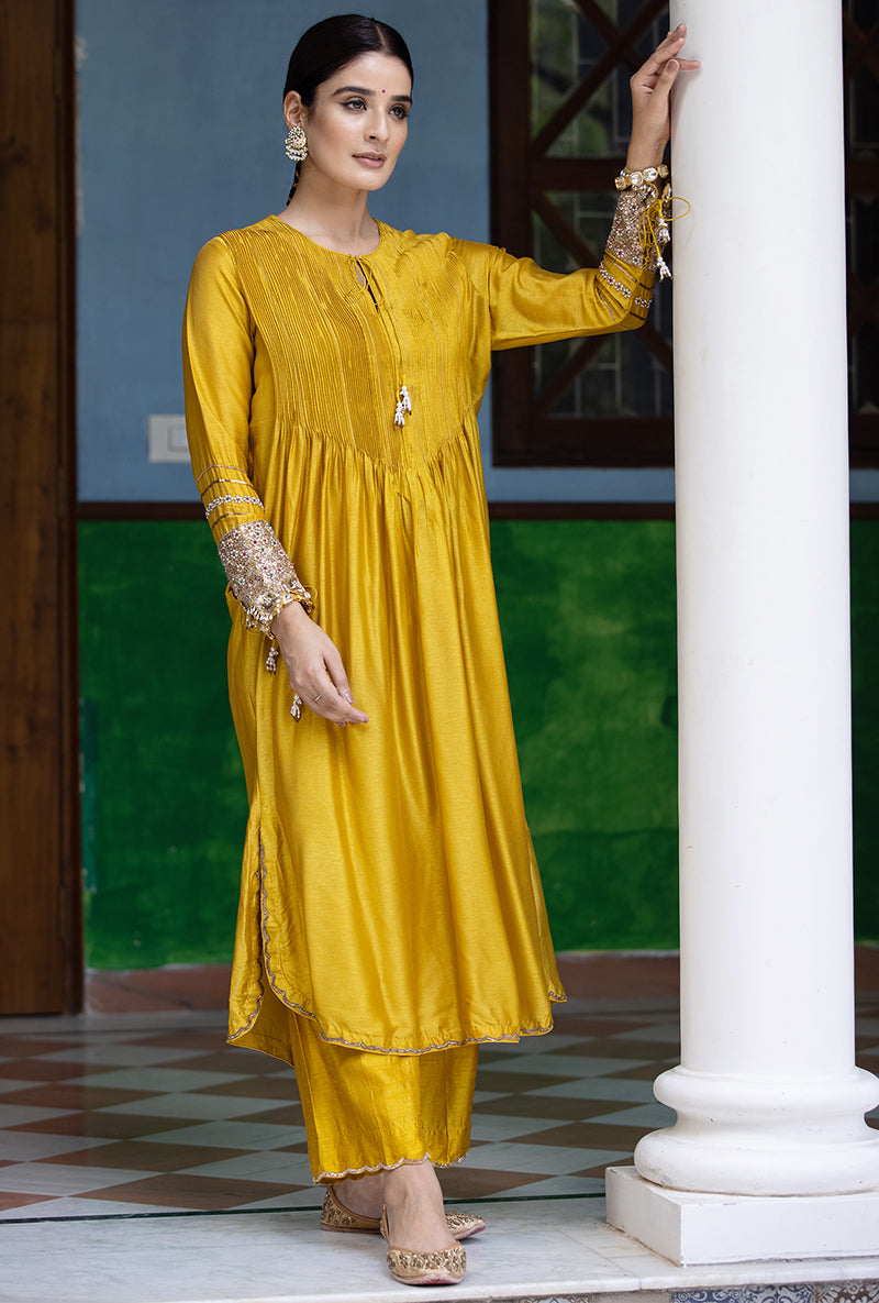 Mustard Heavy Cuff Sleeve Aayat Kurta Set