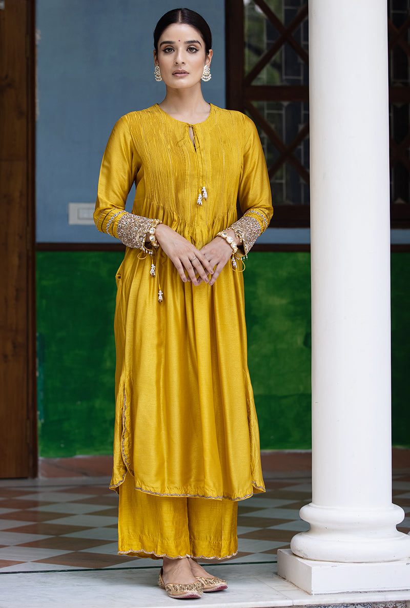 Mustard Heavy Cuff Sleeve Aayat Kurta Set