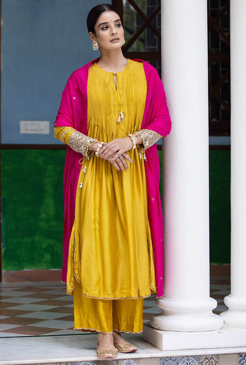 Mustard Heavy Cuff Sleeve Aayat Kurta Set