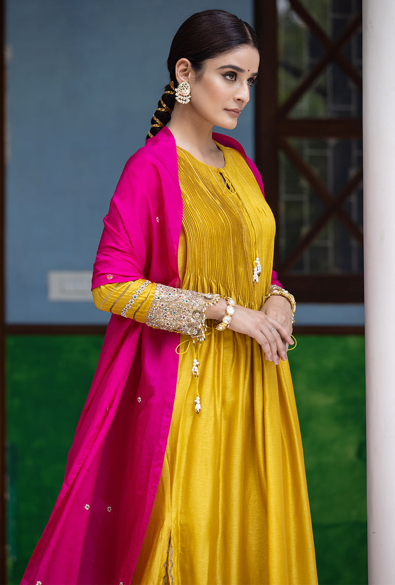 Mustard Heavy Cuff Sleeve Aayat Kurta Set