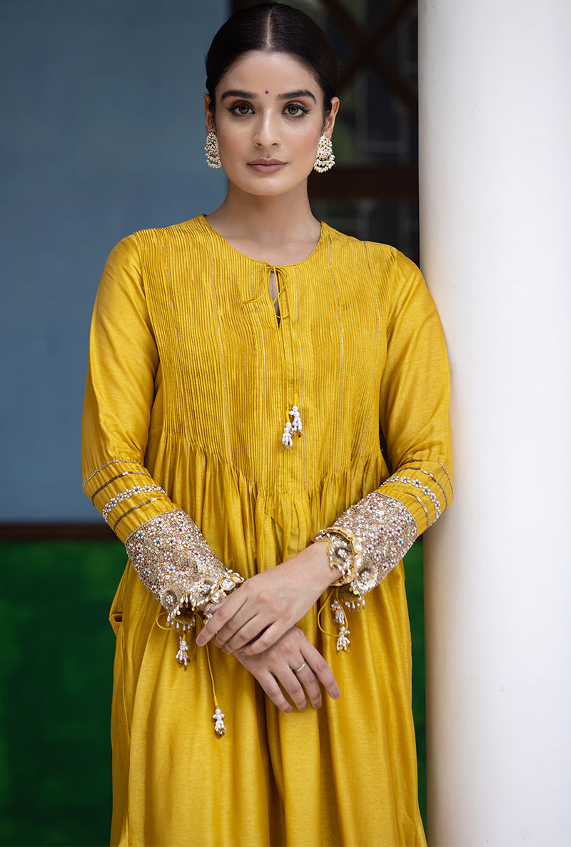 Mustard Heavy Cuff Sleeve Aayat Kurta Set