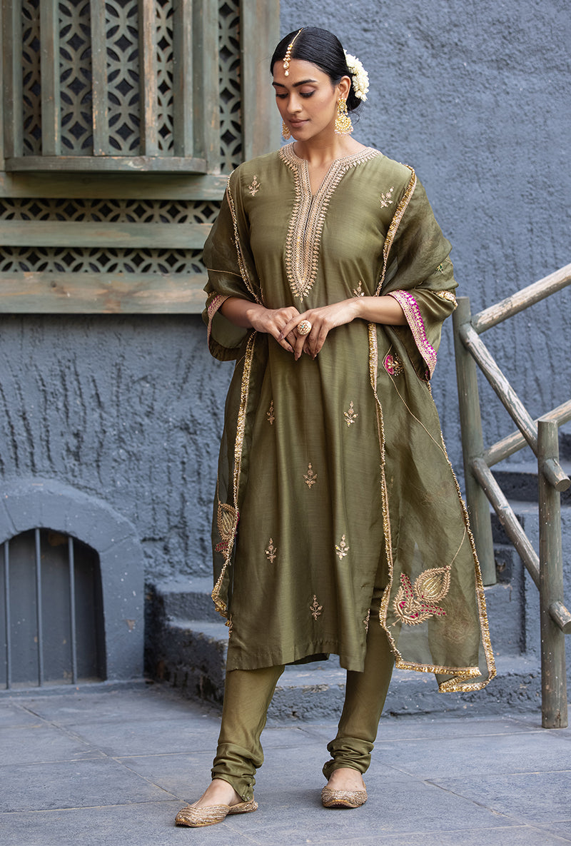 Olive Green Jhoomar Zara Kurta Set